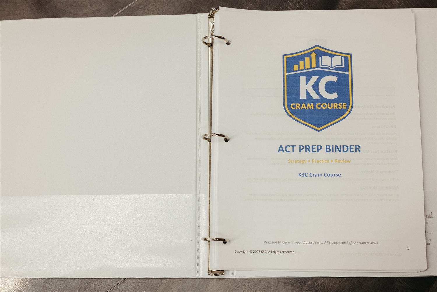 KC Cram Course ACT prep binder